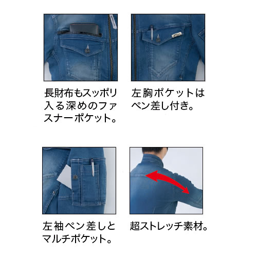 2800ジーベックデニム作業服機能詳細