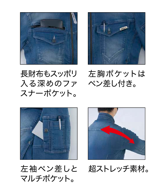2800ジーベックデニム作業服機能詳細